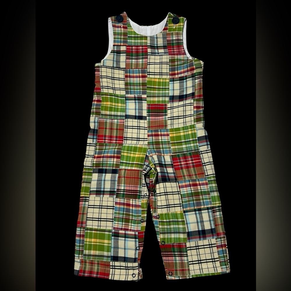 Kellys Kids Madras Jon Jon Size 3 Romper Patchwork Snap Legs Plaid Beach Unisex